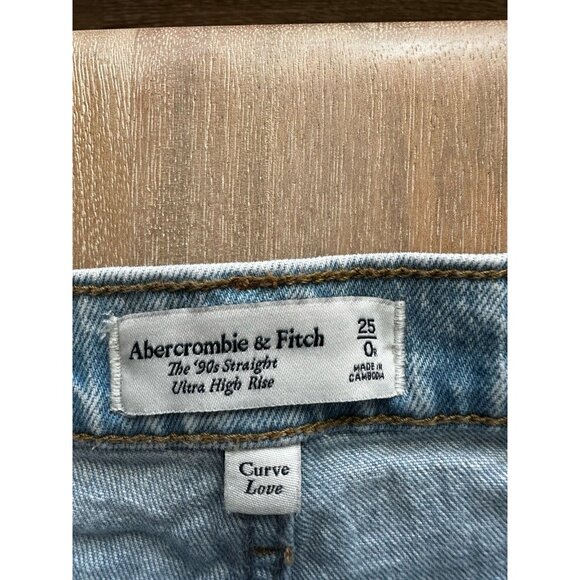 Abercrombie The 90's Straight Ultra High Rise Curve Love Size 25 Medium Wash - Picture 2 of 5